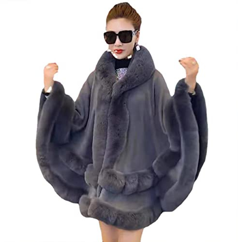 STDNERY Mantella da Donna in Pelliccia Sintetica di Coniglio con Cappuccio Morbido Busto Illimitato Poncho Scialle Sciarpa for Serate E Feste(Grey)