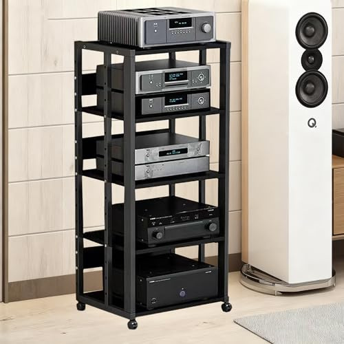 SHZYJBRY 5 Ripiani Mobile Stereo Hi Fi Rack, Multimediale Audio-Video con Ruote Universali, Giradischi per Amplificatore Turno Sky box