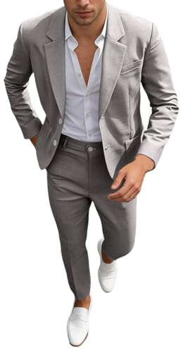Vhersily Abito da Uomo 2026 2 Pezzi Abito da Lavoro Monopetto e Pantaloni a Maniche Lunghe in Tinta Unita Business Completo alla Moda Smoking Giacche Con Un Bottone Per Lo Sposo Cerimonia Matrimoni