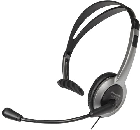 Panasonic Comfort Fit Headset for TCA Series Cordless Landline Phones, Foldable Headset with Flexible Noise-Cancelling Microphone and Volume Control, 2.5 mm Plug, Grey/Silver KX-TCA430