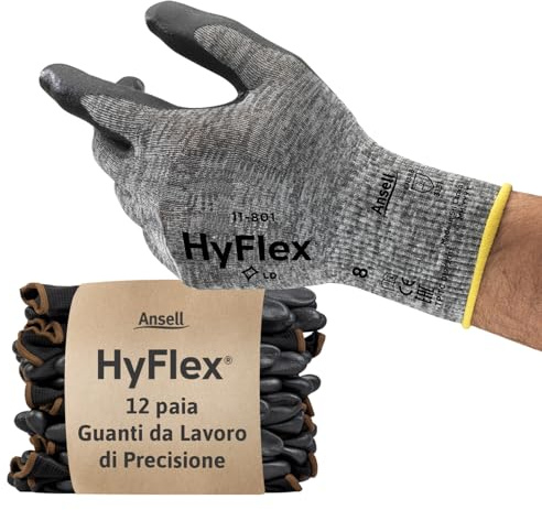 Ansell HyFlex 11-801 Guanti da Lavoro Professionali, Rivestimento in Nitrile Resistente all'Abrasione, Protezione Professionale per Usi Generali e Meccanici, Grigio, Taglia S (12 Paia)