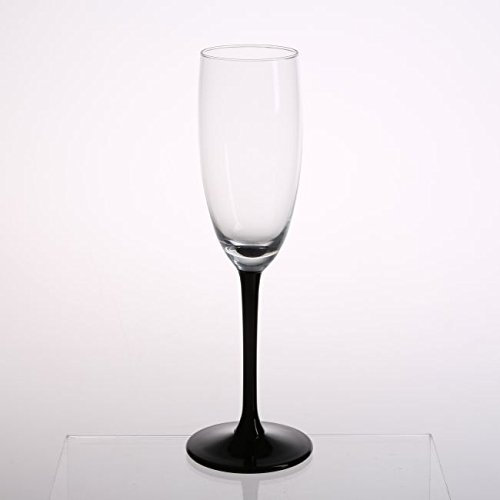 Juego de 6 copas de champán de 180 ml, caja de presentación, tallo negro