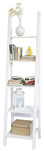 SoBuy Bookshelf, 5 Tiers Freestanding Ladder Shelf Wall Shelf Stand No Drilling, Bookcase Storage Display Shelf, White 44x39x180cm FRG101-W