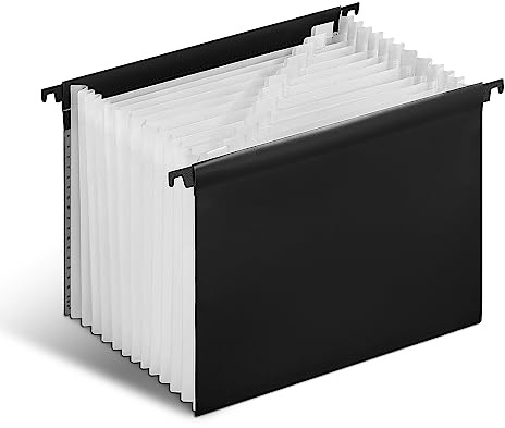 Staples Poly Expanding Hanging File Folder, 12‑Pocket Letter‑Size Accordion File with Jan–Dec Index, Durable Poly Construction, Black