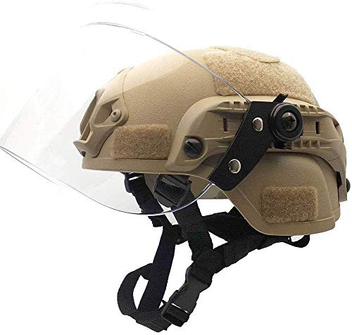 LEJUNJIE Tactical MICH 2000 Fast Helmet with Clear Riot Visor Face Shield Sliding Goggles for Airsoft Paintball CS War Games Outdoor Sports