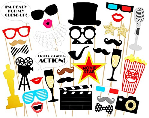 Oscar, accesorios de fotos divertidos, 33 piezas, accesorios para fotos, cine, eventos, fiestas, hombre dorado, fotografía, micrófono, bigote