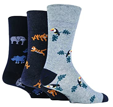 SockShop Gentle Grip Mens Fun Feet Soft Top Novelty Patterned Soft Breathable Cotton Socks in a Multipack of 3 Born Free 6-11