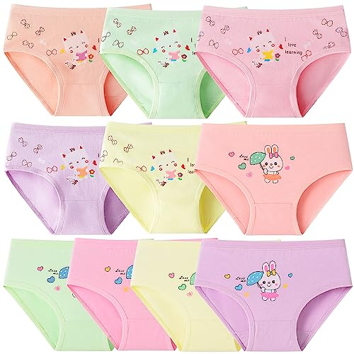 Domee Culotte Coton sous-Vêtement Slip Confort Fille Lot de 10 Lapin et Chaton 8-10 Ans (Taille du Fabricant 2XL)