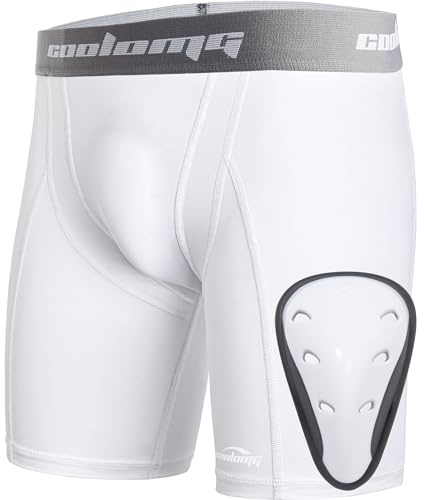 COOLOMG Boxer de sport pour enfant avec protection profonde, sous-vêtement fonctionnel, avec bonnet, short de compression pour garçon, blanc, taille XL