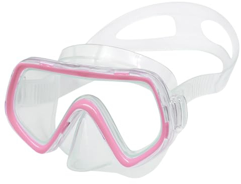 TNSLAND Anti Nebel Taucherbrille, 180° Panorama Schwimmbrille mit Nasenmaske, Taucherbrille Kinder 10 Jahre, Rosa-Transparent