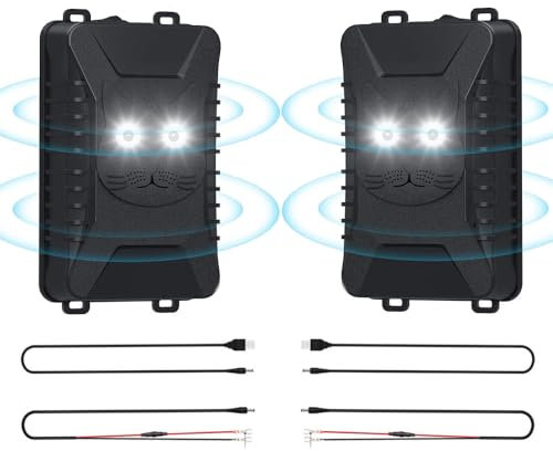 2 Stk. Marderschreck Ultraschall mit LED Blitzlicht Marder-Frei für 40-60m² Marderabwehr Batteriebetrieben / USB / Anschluss Autobatterie Marderschutz für KFZ, Motorraum, Dachboden, Haus, Garten, Auto