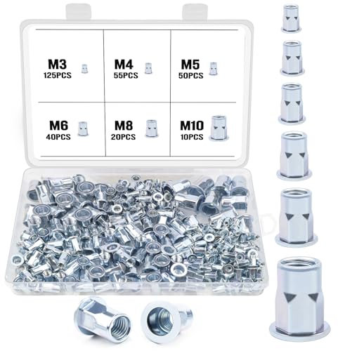 Nietmuttern Set 300Stk M3 M4 M5 M6 M8 M10 Blindnietmuttern Flachkopf Nietmuttern Einnietmutter