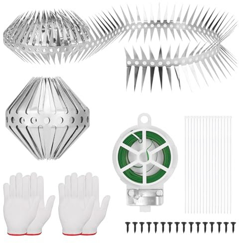 Zocipro 2M Ceinture Anti Chats pour Arbre et Gouttière Piege a Fouine, en Acier Inoxydable, avec Accessoires, Protection Contre Les Martres, Ratons Laveurs et Chats pour Toit, Gouttière et la Maison