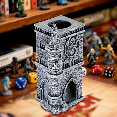 Torre di dadi del castello D&D, vassoi in resina 3D, accessori per giochi da tavolo fantasy, torre di dadi drago portatile, perfetta per giochi di ruolo DND, regali per il giocatore (dadi non inclusi)