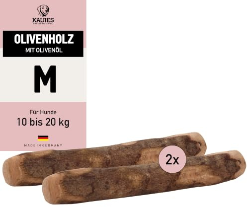 Kauies Olivträ tuggstav för hund med olivolja – 100% naturlig, vegansk och kalorifri – långtråkig hundleksak av testat för skadliga ämnen trä, tillverkad i Tyskland, storlek M till 20 kg (2-pack)
