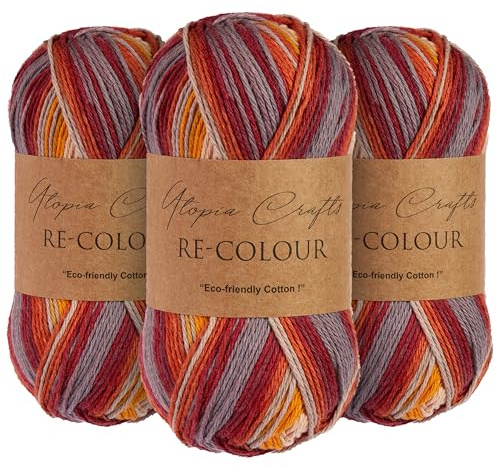 Utopia Crafts Re-Colour Ombre - Gomitolo di filato per lavori a maglia e uncinetto, 3 confezioni da 100 g (braci rust