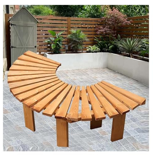 Halvcirkelformad Trädbänk, Böjd Utomhusstol I Massivt Trä, Sittplats For Bakgårdar, Uteplatser, Gräsmatta, Pool, Park(Color 1)