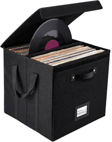 Wodsty Boîte de rangement pour disques vinyles – Étui en tissu Oxford de 33 cm pour albums LP, peut contenir 120 disques, empilable, design anti-poussière – Noir