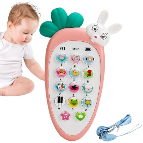 Teléfono de zanahoria para bebés – musical educativo luminoso, teléfono móvil simulado para niños pequeños, móvil falso de aprendizaje interactivo | Regalo preescolar promocional para niños