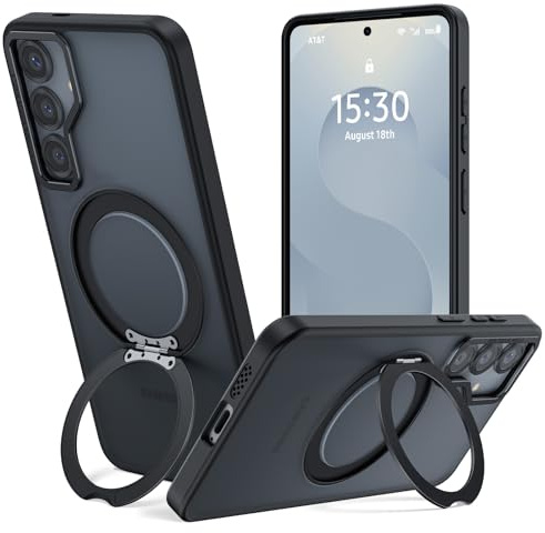 360° stativ för Samsung Galaxy S25 Plus/S24 Plus fodral kompatibelt med MagSafe, magnetisk robust stativring mobilskal, osynlig kickstand skyddshölje tunt stötsäkert reptåligt fodral, svart