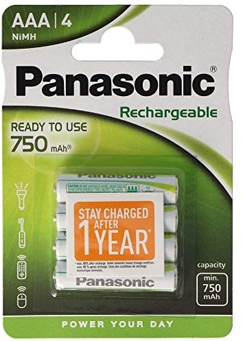 Panasonic Ready to Use Wiederaufladbare Batterien Ministilo AAA, 750 mAh, Blister 4, Silber