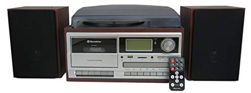 Roadstar HIF-8892EBT Minicadena de Música Hi-Fi Tocadiscos 33/45/78 RPM, Radio Digital PLL FM, Reproductor CD-MP3, Cassette, Bluetooth, USB Función Grabación, Tarjeta SD, Mando a Distancia, Madera