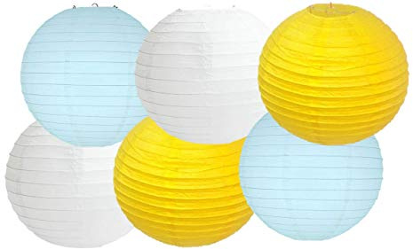 Paper Lanterns Mix Color Packs of 6 Round Paper Lanterns Lampshade (Blue Yellow Shade, 12 (30 Cm))