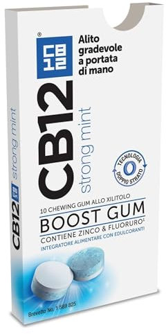 CB12 Boost, Gomme da Masticare Senza Zucchero con Xilitolo, Gusto Eucalipto, Effetto Sbiancante, Prevengono Alito Cattivo, Confezione da 10 Chewing Gum