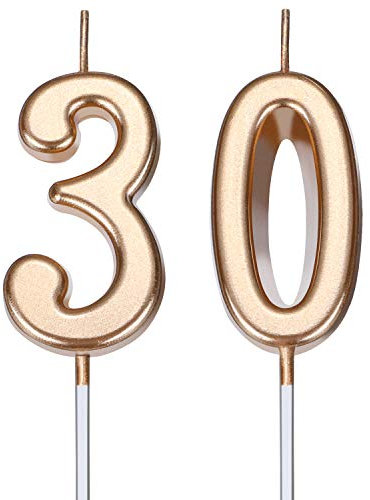 BBTO Kerzen zum 30. Geburtstag Tortenzahlenkerzen Happy Birthday-Tortenkerzen Dekoration für Tortenaufsätze Geburtstagsgeschenk, Hochzeitsgeschenk, Jubiläumsgeschenk (Champagnergold)