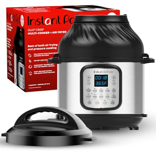 Instant Pot Duo Crisp 11-in-1 Air Fryer and Electric Pressure Cooker Combo with Multicooker Lids that Air Fries, Steams, Slow Cooks, Sautés, Dehydrates, & More, Free App With Over 800 Recipes, 6 Quart