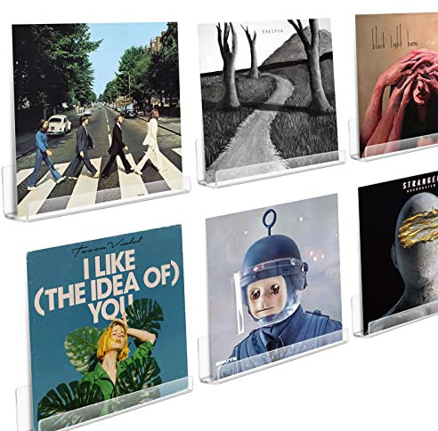 Boxalls 6 Paquete Acrílico Vinilo Registro Estante Montaje en la pared, Transparente Record Holder Storage Muestra su escucha diaria con estilo（17.8Lx3.8Wx4.3Hcm）