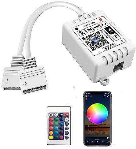Smart RGBW WiFi LED Controller 2-Output for 5 Pin RGBW LED Strip,Work with Alexa/Google Assistant,APP/Voice Control 5-10m Lightstrip Change Color,Dimming,Sync Music,Only RF Remote and WiFi Controller