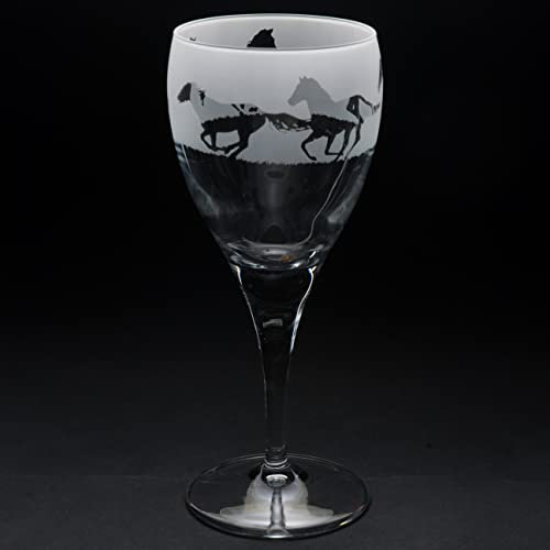 GLYPTIC Glass Art Galloping Horse Hand Etched/Engraved Crystal Wine Glass