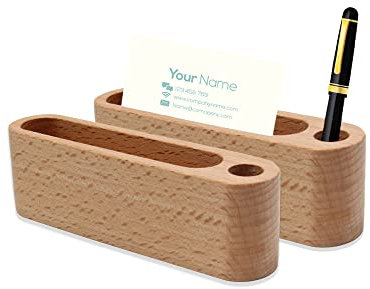 Sixfolo 2 Stück Visitenkartenhalter aus Holz,Kreative Hölzerne Visitenkartenhalter Kartenetui Visitenkartenständer mit Stifthalter für Schreibtisch, Visitenkarten Aufbewahrungs Box