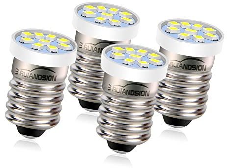 Ruiandsion 4pcs E10 Schraubsockel LED Glühbirne Weiß 6V 2016 9SMD Ersatz für Taschenlampen Taschenlampe Arbeitsleuchten, Nicht-Polarität