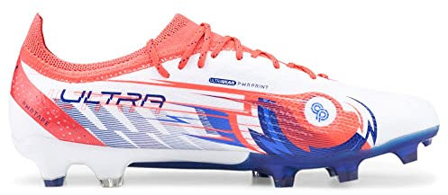 PUMA C.P X Ultra Ultimate Firm GroundAg - Tacos de fútbol para hombre, suelo firme, césped, azul, rojo, Blanco, 5