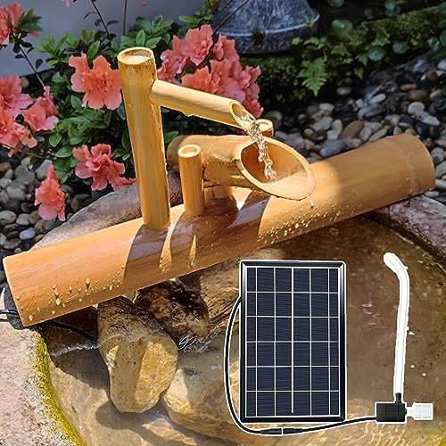 ZZYYZZ Fontana d'Acqua da Giardino Zen Paesaggio con Giochi d'Acqua in bambù, Fontana d'Acqua Solare in bambù con Pompa, Fontana d'Acqua in Legno con Filtro per l'acqua, per la,14/35cm