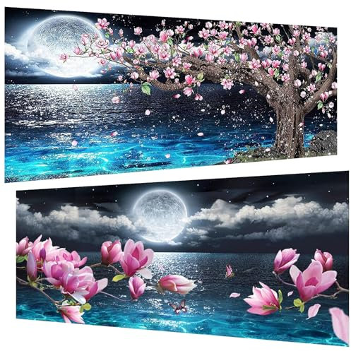 2 Stück Diamond Painting (30x60 cm), 5D Diamant Painting Erwachsene, DIY Mond Diamant Art Bilder Groß Set für Wohnzimmer Schlafzimmer Wand Dekoration Geschenke (2er set)