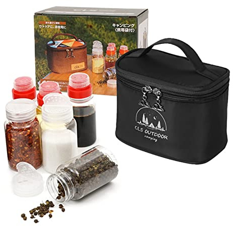 RoseFlower 6pcs Camping Portable Spice Jars Set, Outdoor sanuce bottle Condiment Storage Container, Sauce Vinegar oil bottle, seasoning box for Outdoor BBQ Picnic hiking self-driving trip-Black