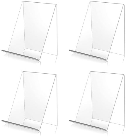 Bymivofun 4 pezzi Supporto per libri in acrilico, Supporto trasparente per opuscoli inclinati, Espositore a libro in acrilico trasparente per telefoni, cartelli, opuscoli, poster per menu, riviste