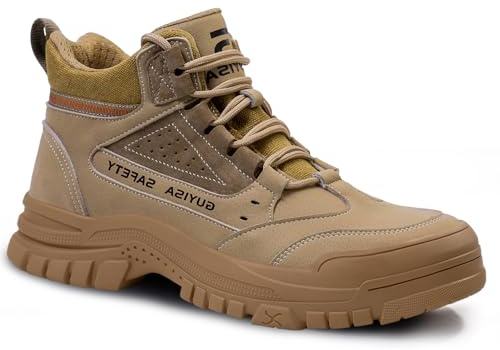 GUSAYEX Steel Toe Boots for Men Puncture Resistant Safety Work Boots with Kevlar Midsole Industrial Lightweight Men's Work & Utility Protective Shoes for Construction Warehouse Factory Brown Size 7.5