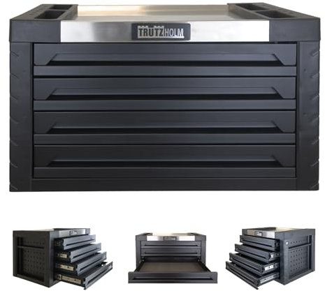 TRUTZHOLM Werkzeugkiste Werkstattwagen Aufsatz Box Koffer Werkzeugkasten 4 Schubladen leer (Schwarz)