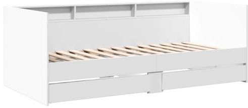vidaXL Tumbona con Cajones, Sofá Cama con Almacenamiento, Somier de Invitados, Mueble para Salón Dormitorio, Madera de Ingeniería Blanco