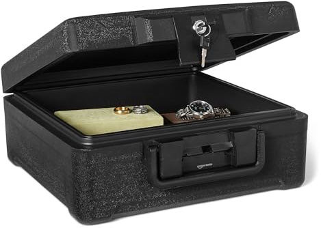 Amazon Basics Fireproof and Waterproof Document Safe Box with Key Lock, 11L Capacity, UL 72 Class 350 Fire Rated, Black