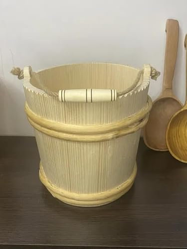 Seau de sauna traditionnel en bois de pin naturel avec poignée en corde de 7 litres, design rustique