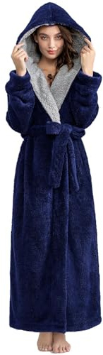 ZFSOCK Womens Long Dressing Gown: Fluffy Luxury Ladies Robe with Belt & Pockets Winter Housecoat Nightwear- Thick Soft Bathrobe Loungewear Christmas Birthday Gift for Wife, Mum or Maternity
