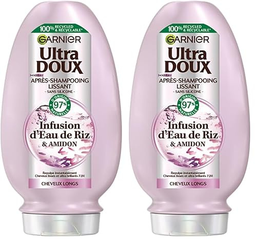 Garnier Ultra Doux - Après-Shampooing Lissant Douceur & Brillance à l'Infusion d'Eau de Riz - Cheveux Rebelles et Indisciplinés - 200 ml