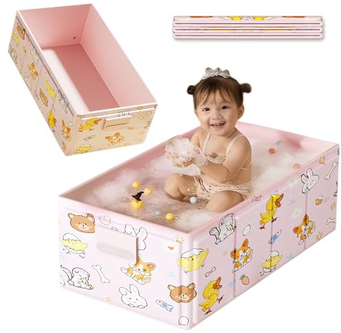 Tragbare Babybadewanne, Faltbare Badewanne, Kleinkindbadewanne mit Ablaufstopfen, für Reisen im Freien (Rosa)