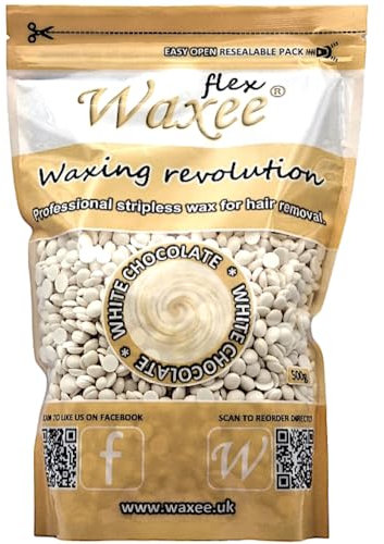 Hot Film Hard wax Stripless hair removal Wax, WAXEE flex, 500g- WHITE CHOCOLATE, Pellets, Bikini, No strips! Brazilian waxing.