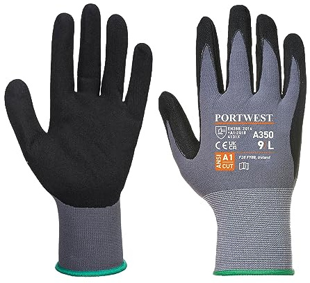 Portwest A350 DermiFlex Handske, Regelbunden, Storlek L, Svart